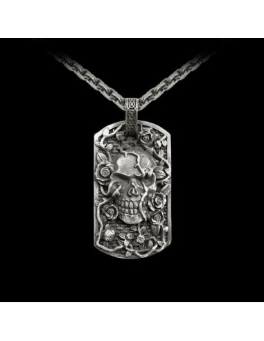 "Skull & Roses" Dog Tag Pendant JUSQU'A -70%! 