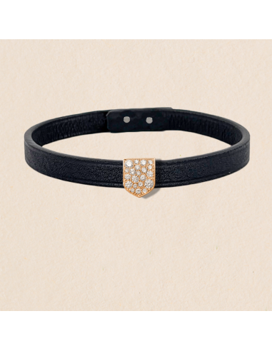 Bracelet cuir simple tour personnalisable - Blason L pavé diamants l'évolution des habitudes 