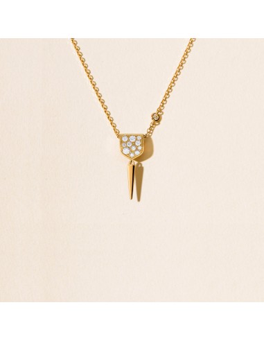 Collier Blason d'Or jaune pavé diamants et crush charm révolution sur chaîne - taille M le concept de la Pate a emporter 