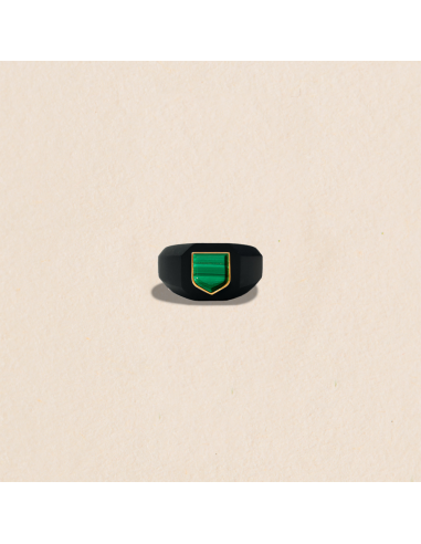 Chevalière titane blason d'or pavé malachite - taille M pas chere