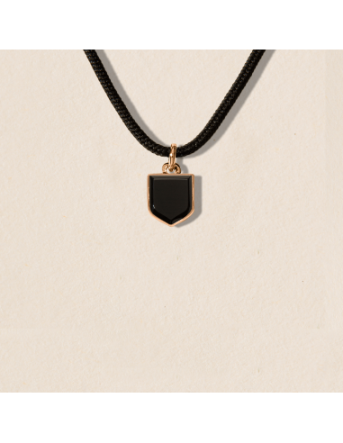 Collier Blason d'Or pavé onyx sur cordon noir - taille M Fin de série