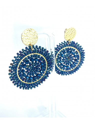 Boucles/Clips d'Oreilles MINI ESPAGNOLA - Bleu Marine en linge