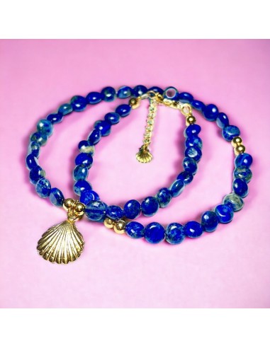 Bracelet "SYDNEY" double doré or fin et pierres naturelles de Lapis Lazuli ou a consommer sur place