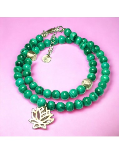 Bracelet "MELBOURNE" double en pierres naturelles de Malachite rembourrage situé sous