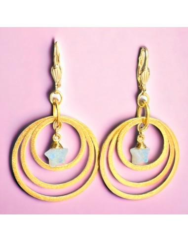 Boucles d’oreilles "IDALINA" argent doré or fin et Pierre de Lune Pour