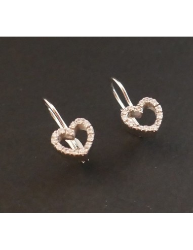 Boucles d'Oreilles Coeur Diamants, Or Blanc 18 Carats ou a consommer sur place