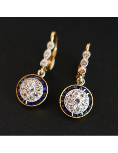 Boucles d'Oreilles Art Déco Diamants Et Saphirs Calibrés 2024