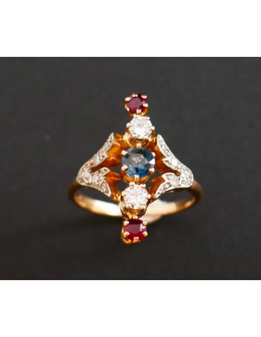 Bague Marquise Diamants, Saphirs Et Rubis pas cher 