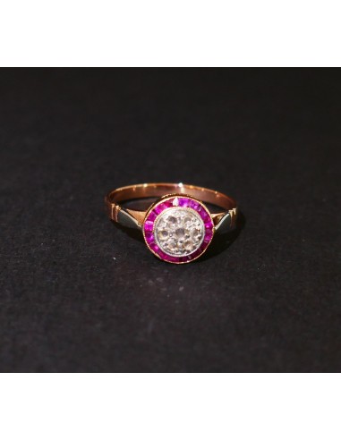 Bague Art Déco Diamants Et Rubis Calibrés, Or 18 Carats livraison et retour toujours gratuits