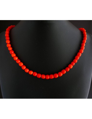 Collier De Perles De Corail Ancien Facettées, Fermoir Or 18 Carats pas cheres