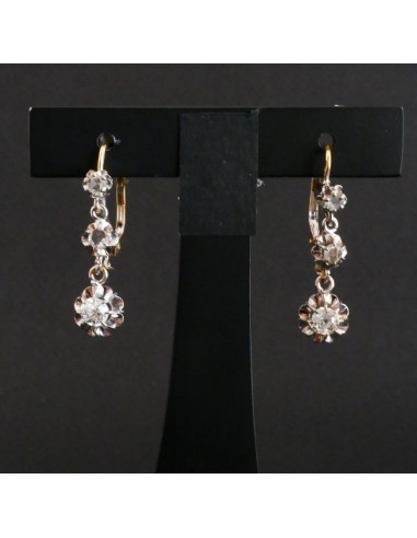 Boucles d'Oreilles Dormeuses Diamants Taille Ancienne Et Diamants Taille Rose soldes