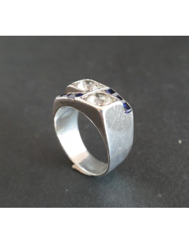 René Boivin Bague Chevalière En Argent, Pierres Bleues Et Pierres Blanches 50-70% off 