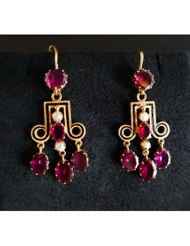 Boucles d'Oreilles Anciennes, Grenats, Perles Et émail JUSQU'A -70%! 