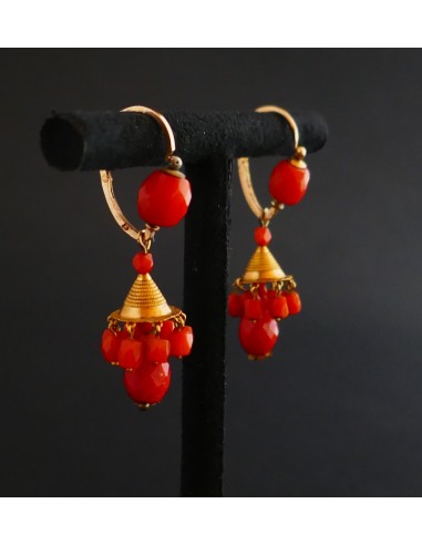 Rare Boucles d'Oreilles Corail Facetté , Poinçon Tête De Coq ( 1809 - 1819). la chaussure